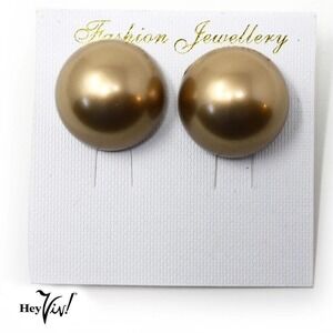 Vintage 80s Pierced Bronze Metallic Style 1" Button Earrings - New/Old - Hey Viv